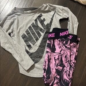 Nike Kids Swirl Pattern Leggings and shirt - Pink and Black